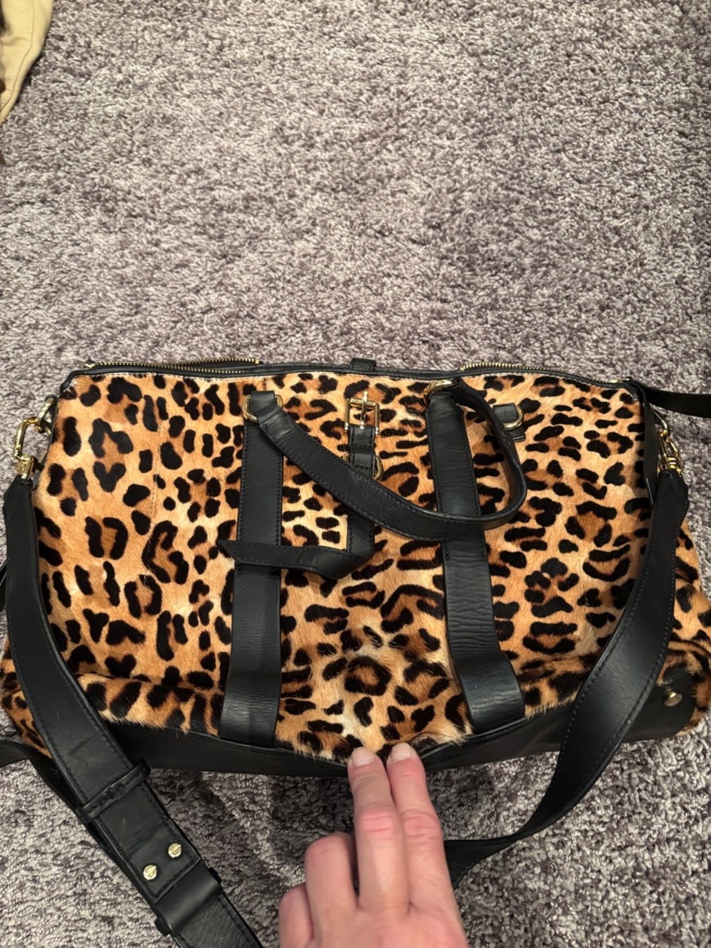 Leopard Print Weekender Bag with Black Trim